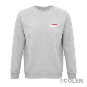 Sudadera Colen Pizza gris de cuello redondo con logo rojo y cuadros